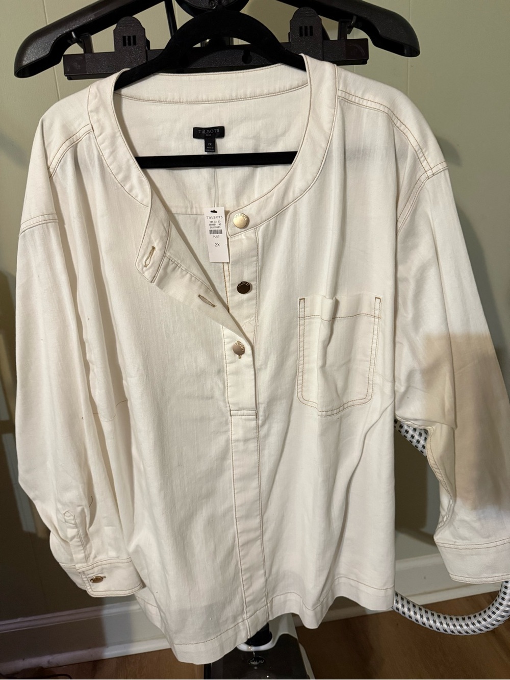 NWT Talbots Ecru/Cream 1/2 Front Button Women's 100% Cotton Top 2X